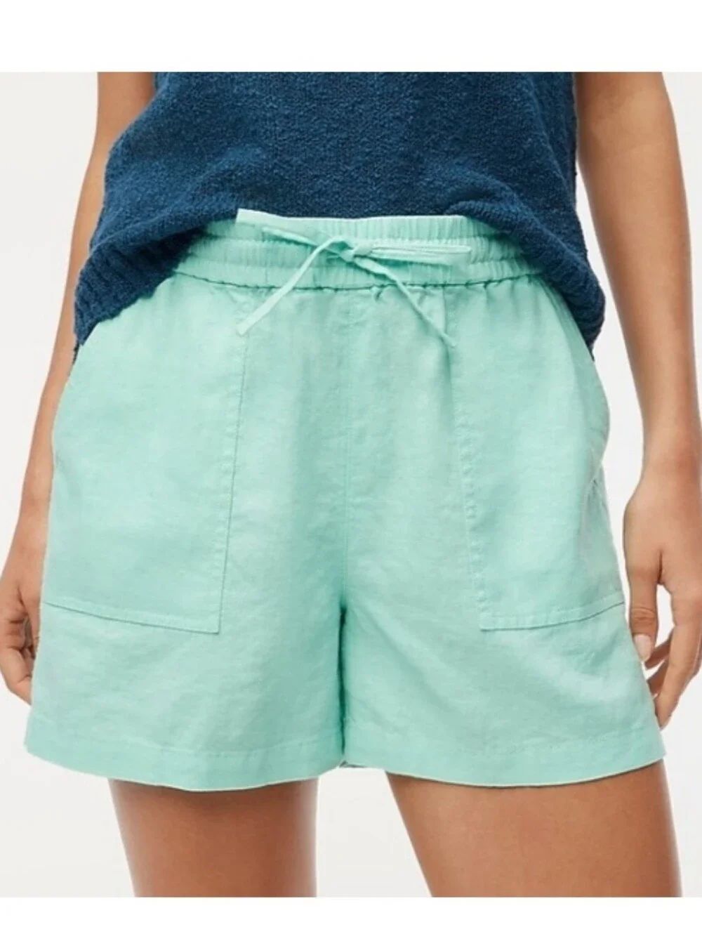 J. Crew Factory Linen Blend Sunwashed Mint Green Drawstring Relaxed Fit Short XL